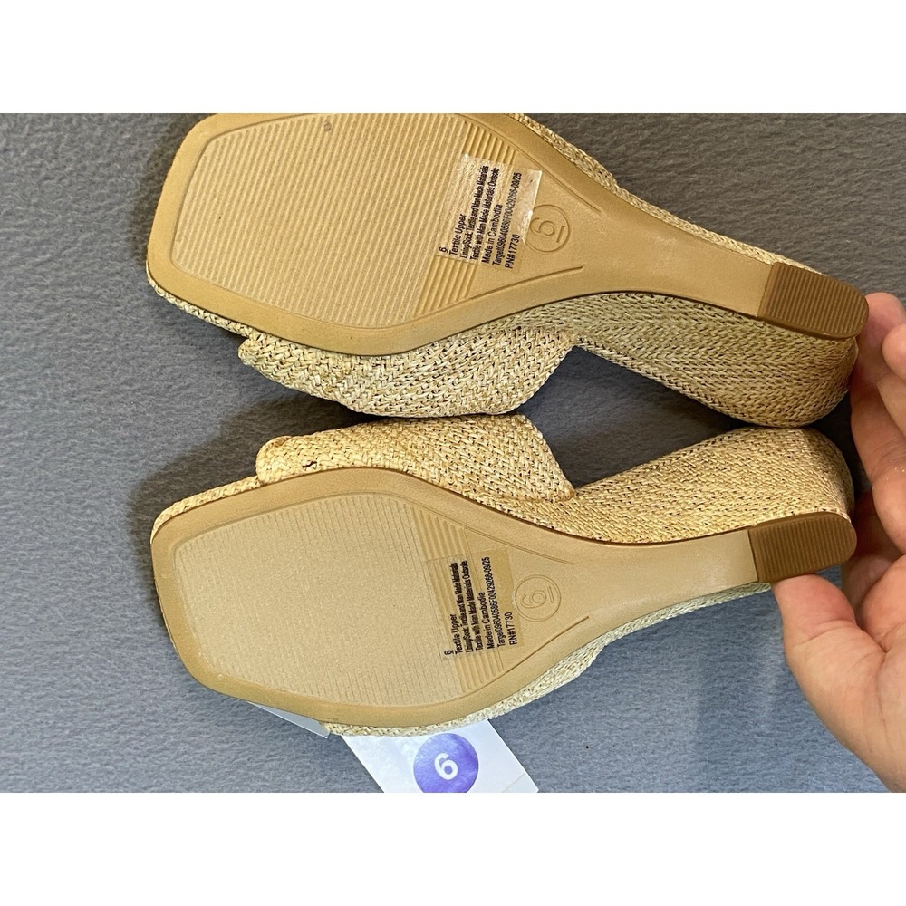 New! A New Day Women's Size 6 Natural Straw Textured Open Toe Wedges Memory Foam - Picture 5 of 8